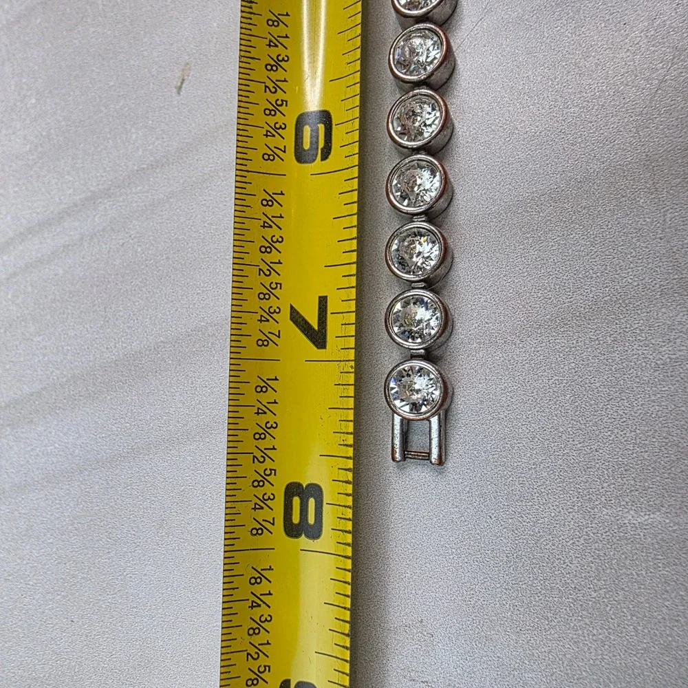 Vintage TC Stainless‎ Steel Bezel Set Clear Crystal Tennis Bracelet Silver Tone